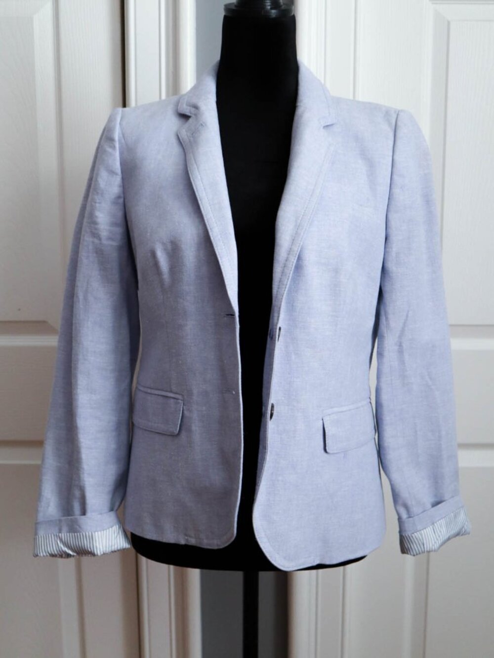 J. Crew Linen & Cotton Lined Blazer Chambray Blue Sz 6 Coastal Preppy Classic